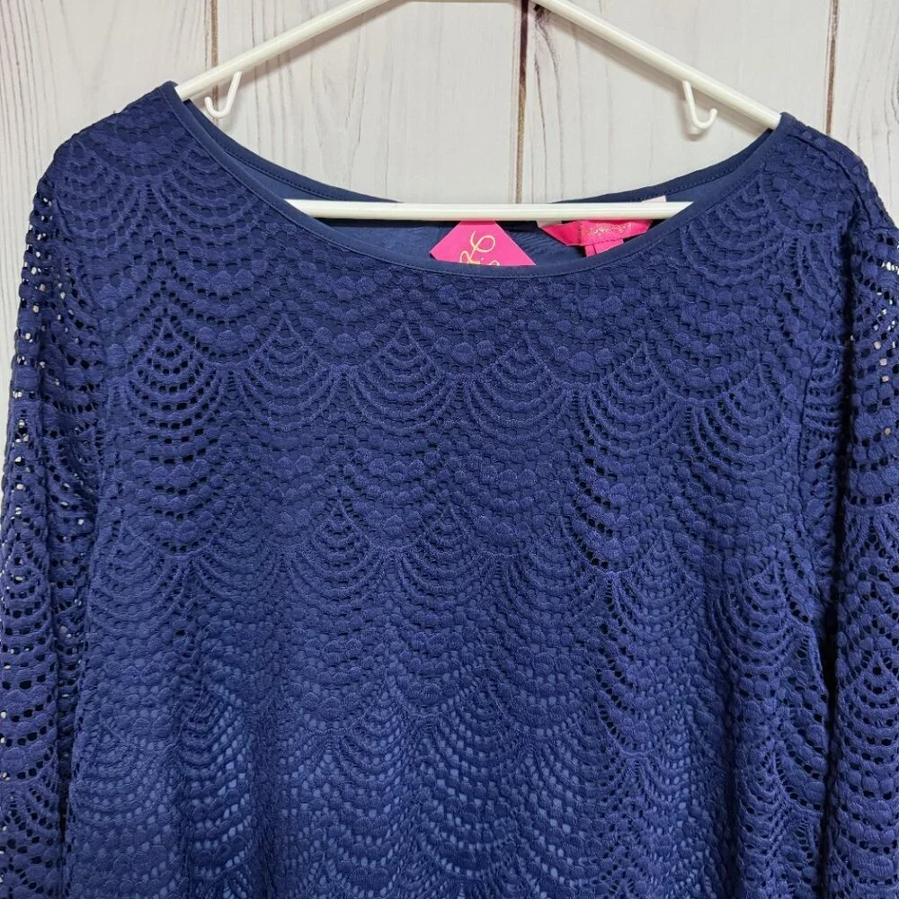 Lilly Pulitzer Ophelia Dress Women’s Extra Large True‎ Navy Scalloped  Lace NWT